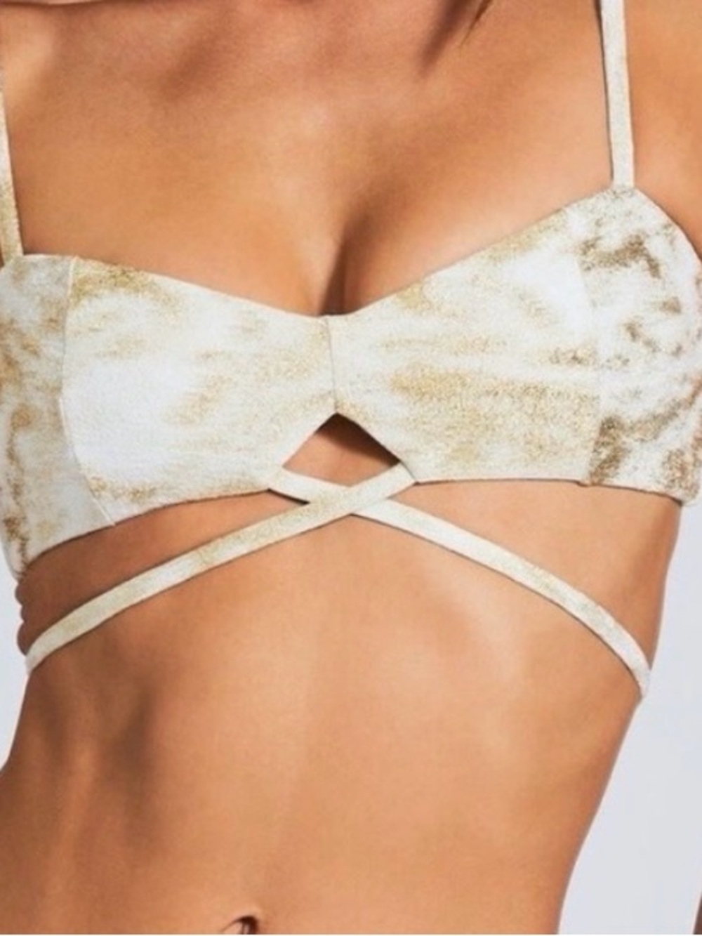 DEVON WINDSOR Gold Metallic Crisscross Bikini Top